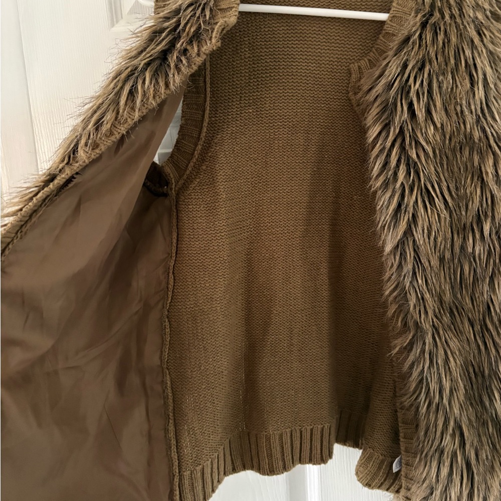 Brown Faux Fur Vest Xhilaration Medium Cozy Knit Back Boho Layering Fall Winter - Picture 3 of 6